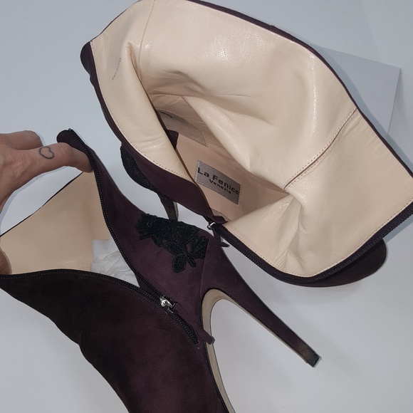 SOLDPurple Italian Booties La fenice Veneiza Plum Lace Suede Leather Ankle Boots - Picture 4 of 8